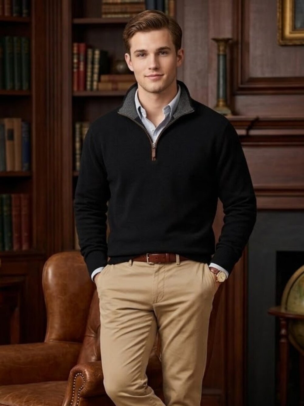 100% Cashmere Men's Quarter Zip by Designer Mario Size XXL